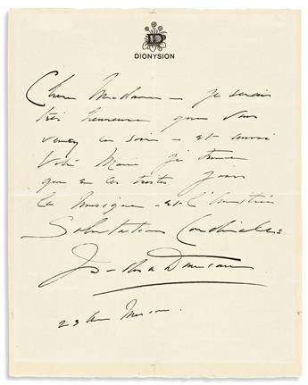 DUNCAN, ISADORA. Autograph Letter Signed, to Madame la Comtesse Godin de Lupé, in French,
